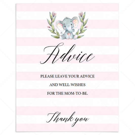 Pink and white baby shower advice sign printable by LittleSizzle