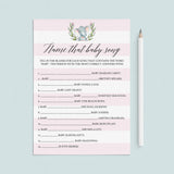 Pink baby shower game Name the baby Song printable by LittleSizzle