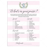 Pink baby shower game what's in your purse printable by LittleSizzle