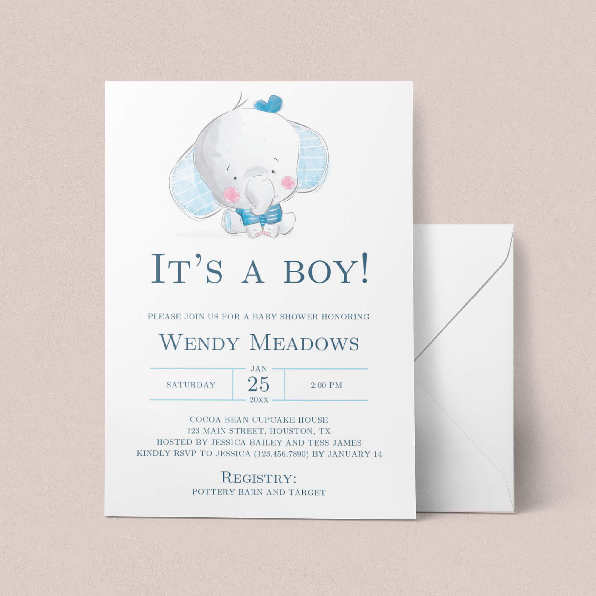 Boy Elephant Baby Shower Invitation Template Download by LittleSizzle