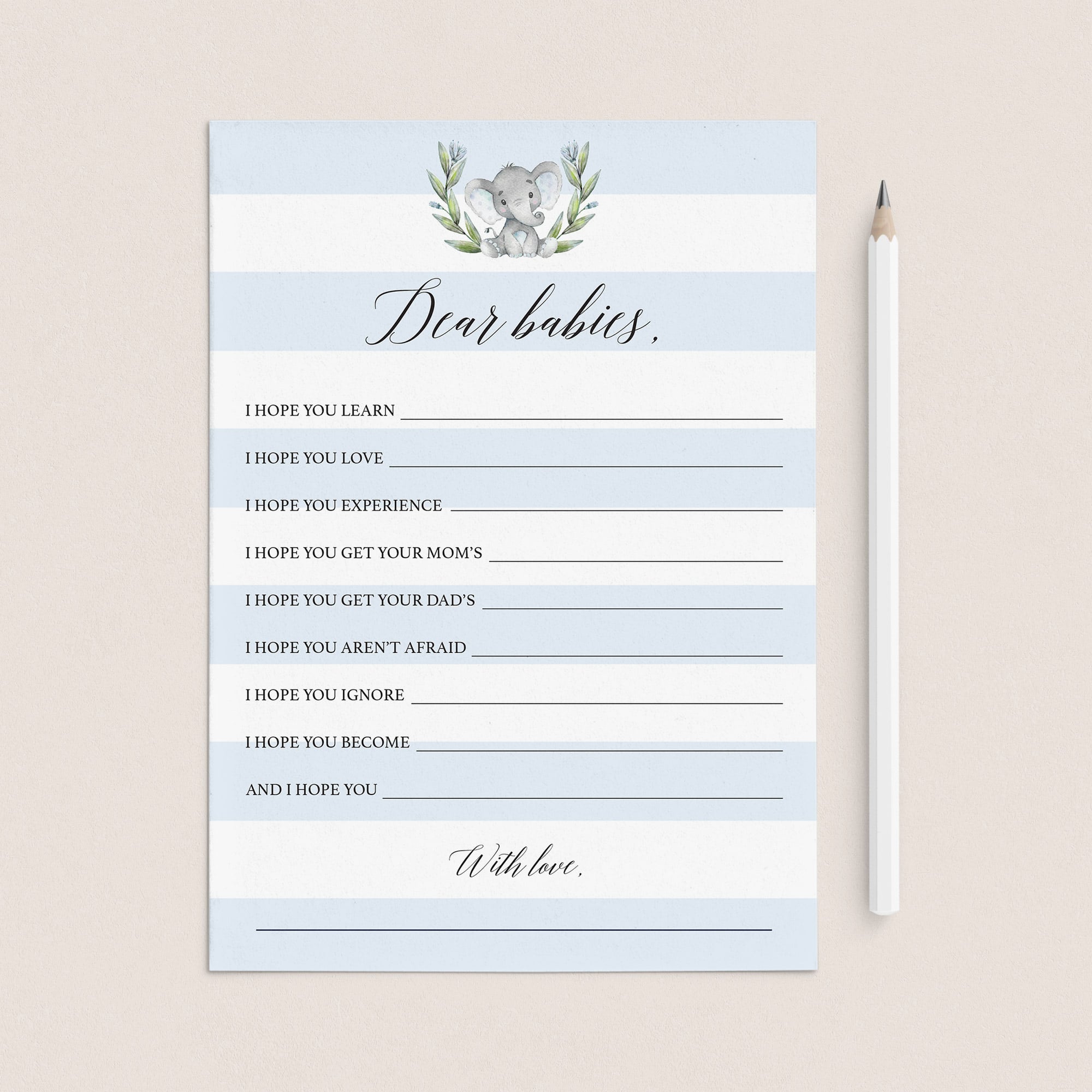 Twin boys baby shower game printable dear babies card by LittleSizzle