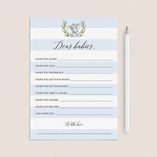 Twin boys baby shower game printable dear babies card by LittleSizzle