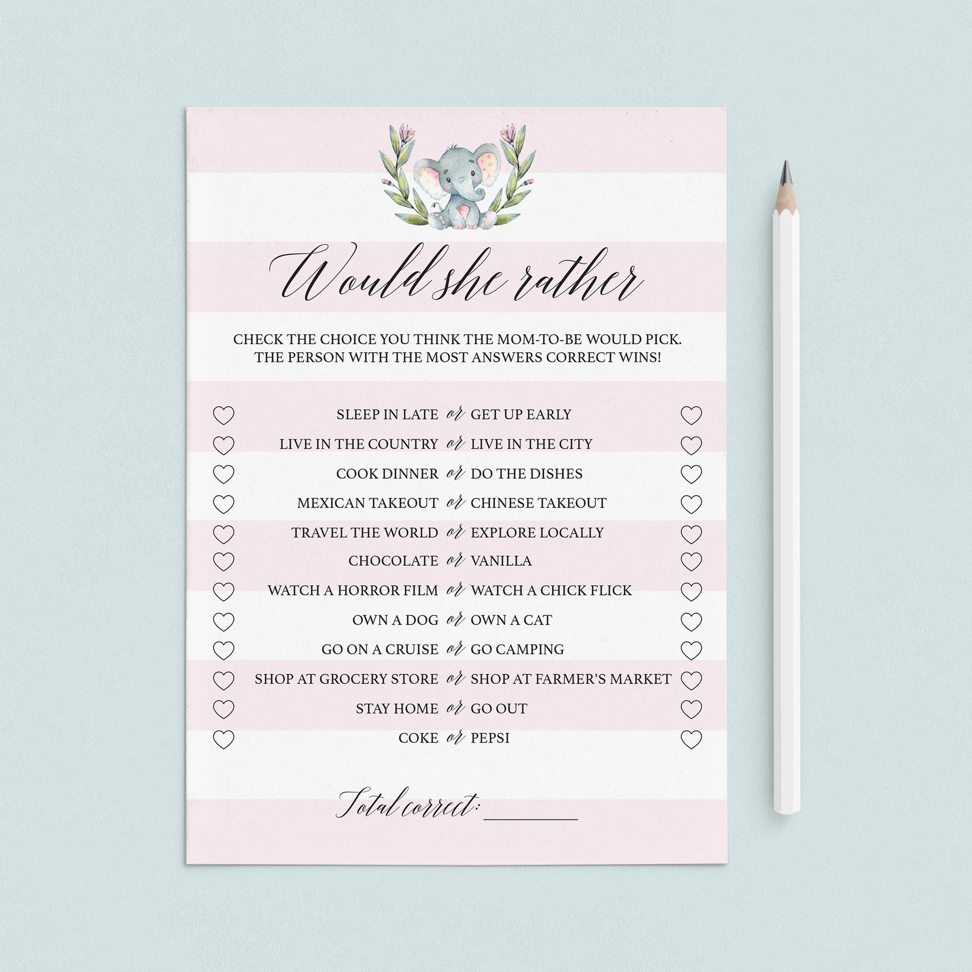 Printable mommy quiz would she rather pink and white by LittleSizzle