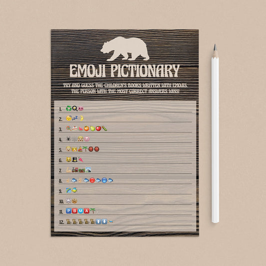 Woodland Theme baby shower emoji pictionary printable game by LittleSizzle