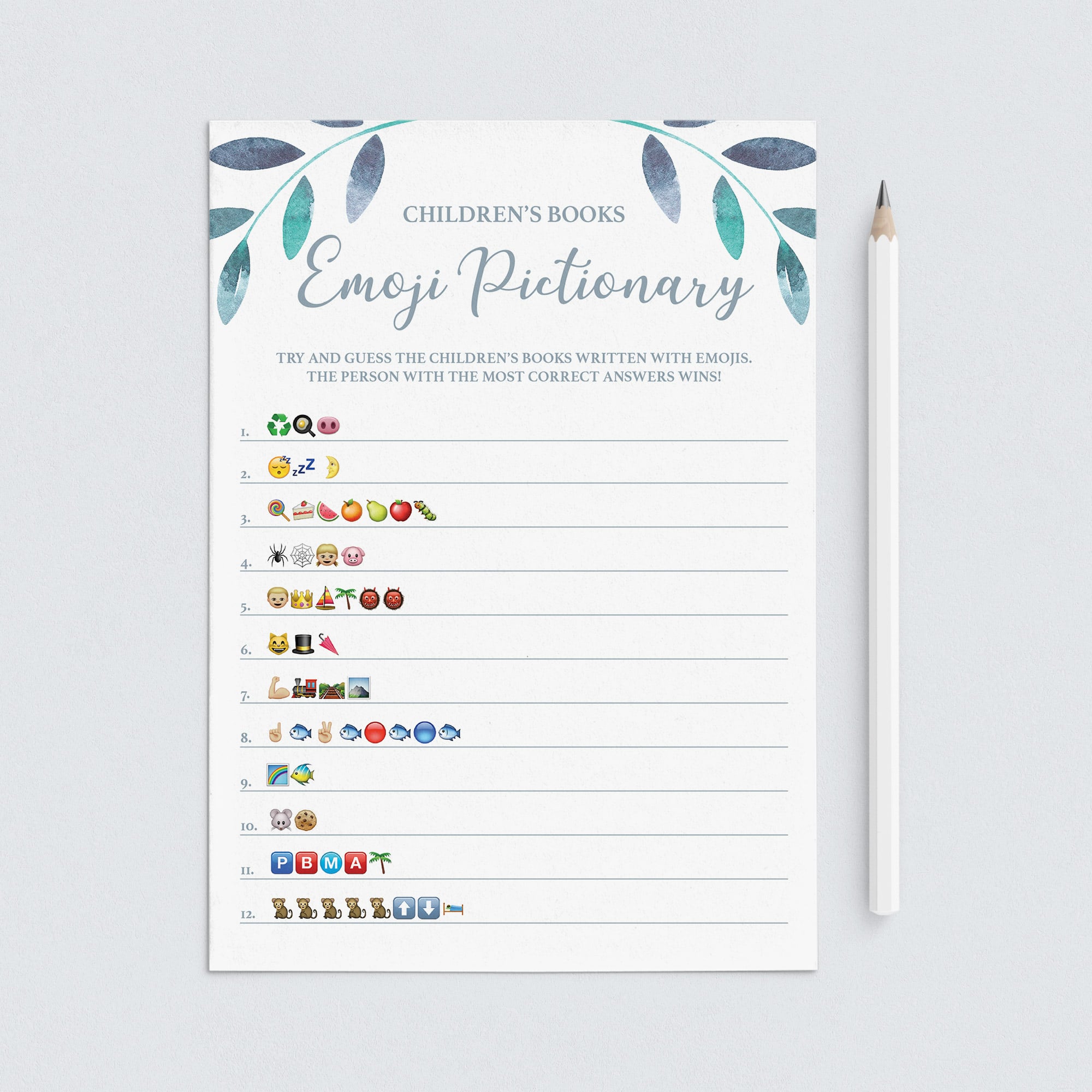 Leaf Baby Shower Emoji Pictionary Game Printable by LittleSizzle