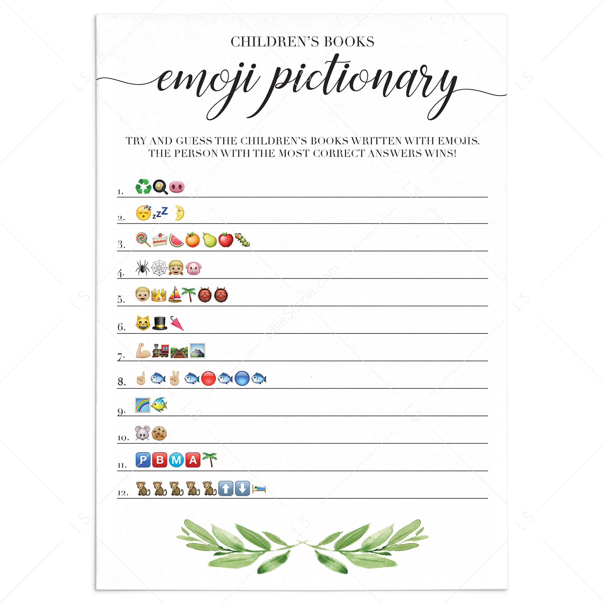 Printable Baby Shower Pictionary Game