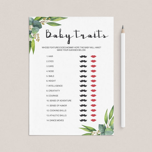 Botanical Baby Shower Game Printable Baby Traits by LittleSizzle