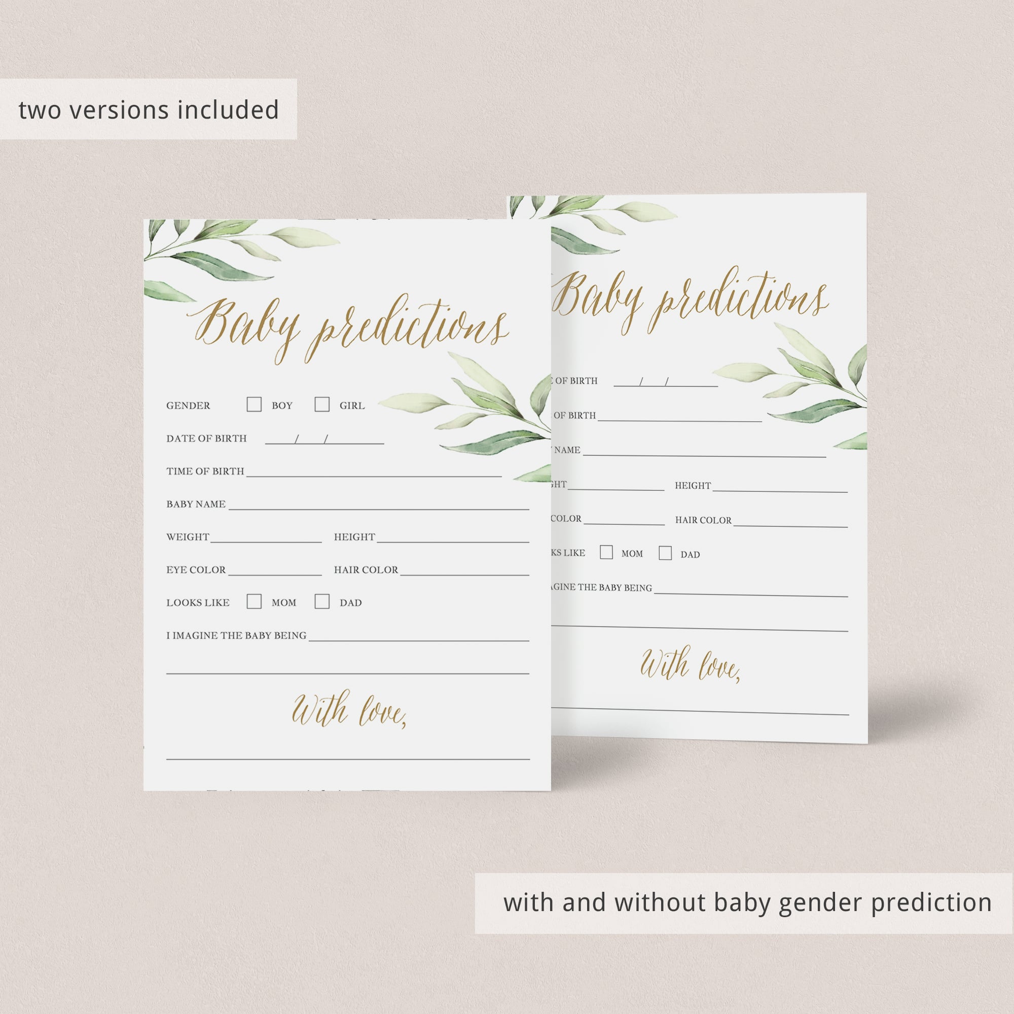 Watercolor leaf baby shower games printable PDF by LittleSizzle