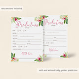 Pink and green floral baby shower predictions game by LittleSizzle