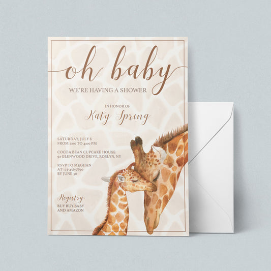 Giraffe printable baby shower invitation template by LittleSizzle