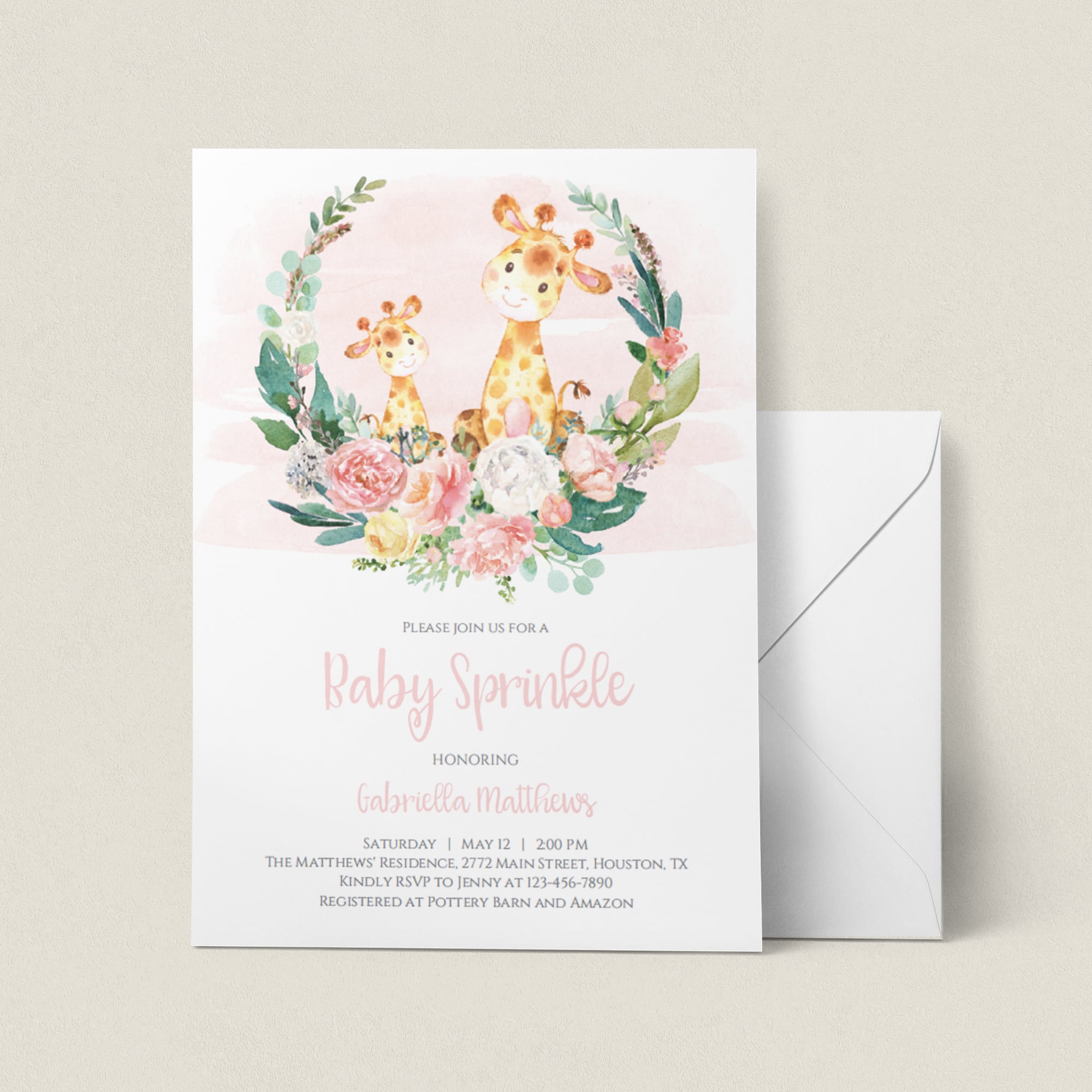 Watercolor giraffe baby sprinkle invitation by LittleSizzle