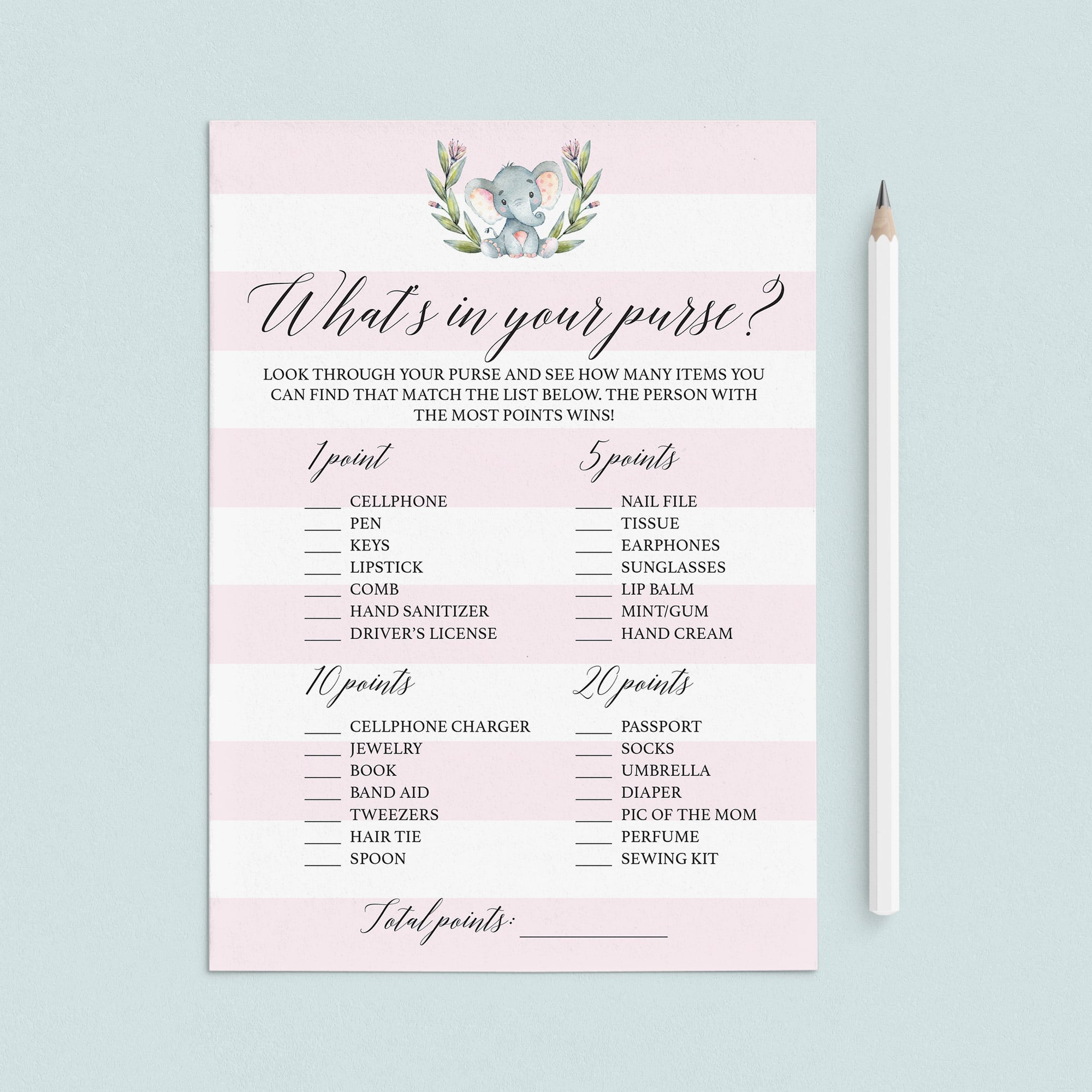 Printable purse game for girl baby shower by LittleSizzle
