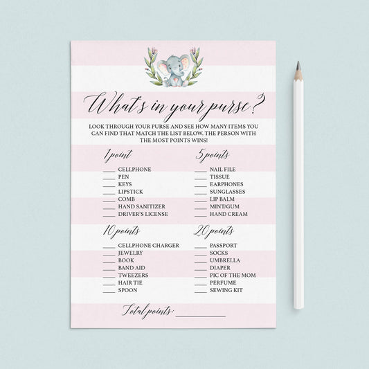 Printable purse game for girl baby shower by LittleSizzle