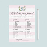 Printable purse game for girl baby shower by LittleSizzle