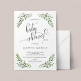 Calligraphy Baby Shower Invitation Template with Green Olive Branch