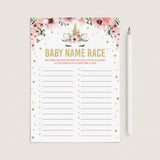 Unicorn baby shower mingling game printable by LittleSizzle