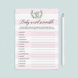 Pink Baby Elephant Shower Games Package Printable