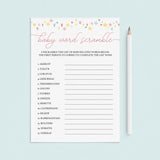 Printable Word Scramble for Girl Baby Shower