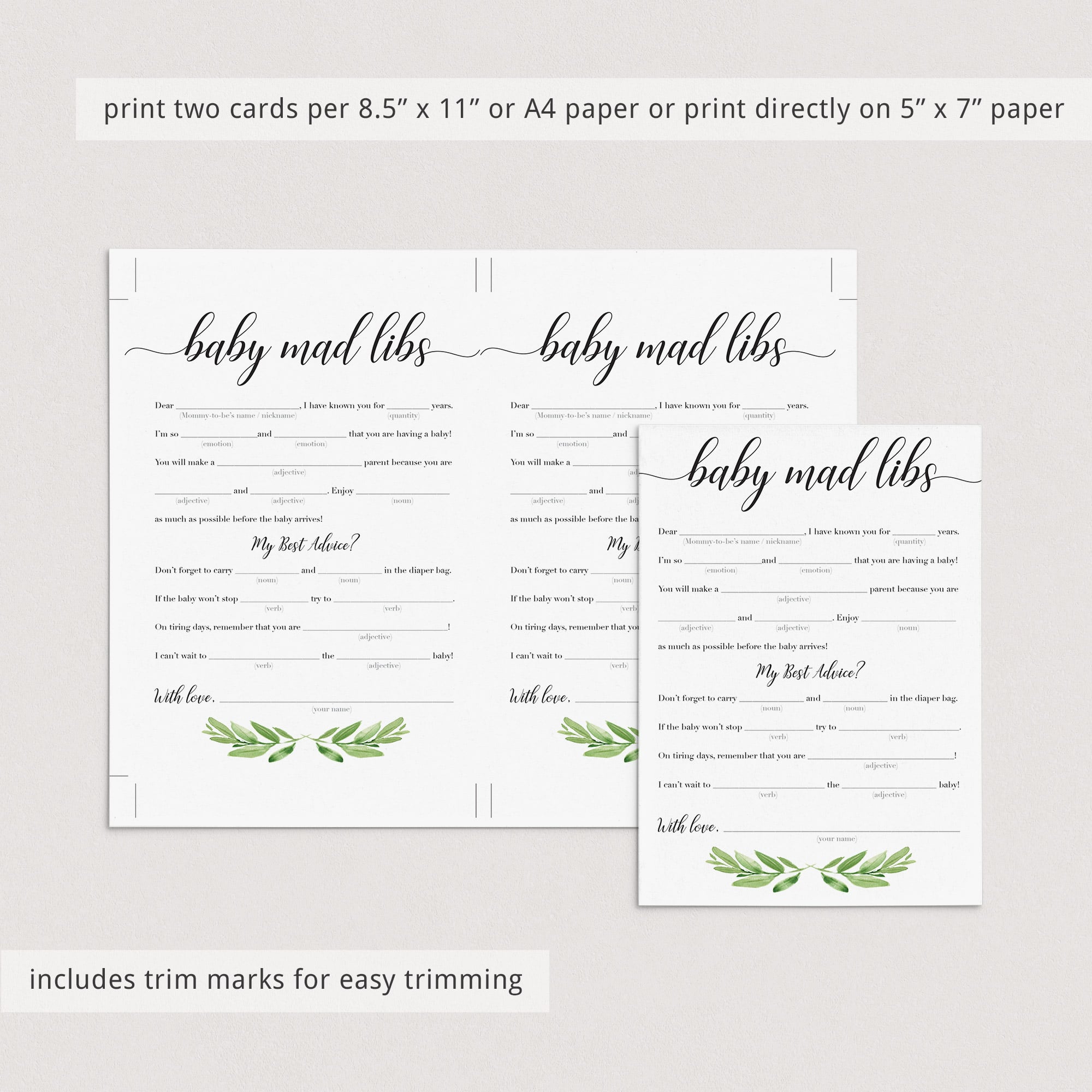 DIY madlids baby shower game with green leaves by LittleSizzle