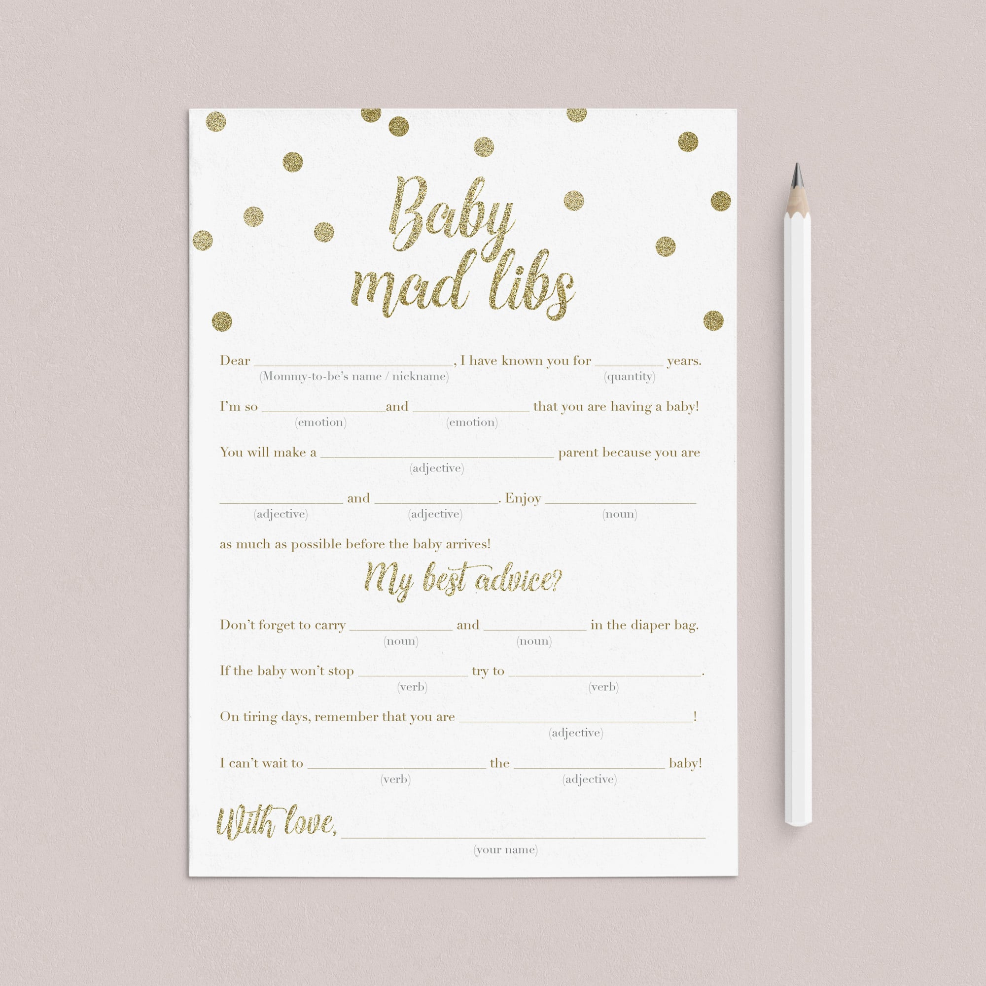 Baby mad libs advice cards for new mom gold by LittleSizzle
