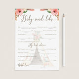 Baby Madlibs Game Floral Tribal Baby Shower by LittleSizzle