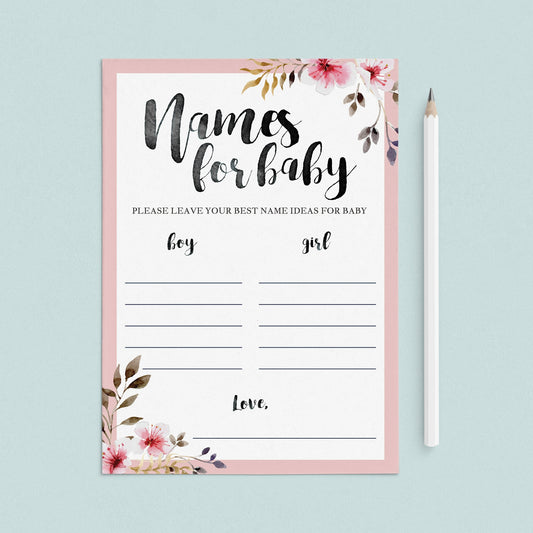 Pink baby shower name game printable download by LittleSizzle