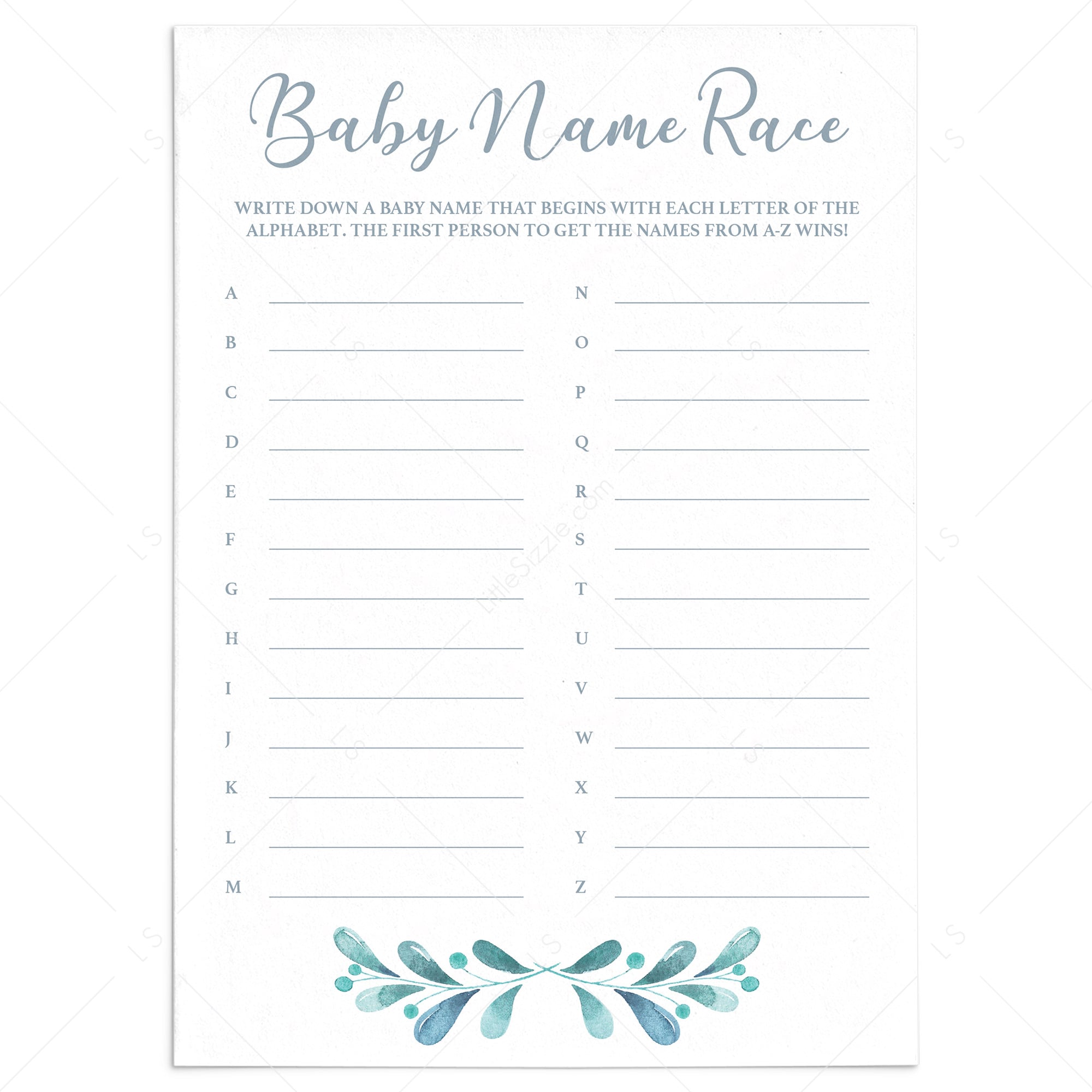 Teal Baby Shower Games Printabe Baby Name Race by LittleSizzle