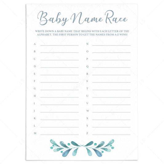 Teal Baby Shower Games Printabe Baby Name Race by LittleSizzle