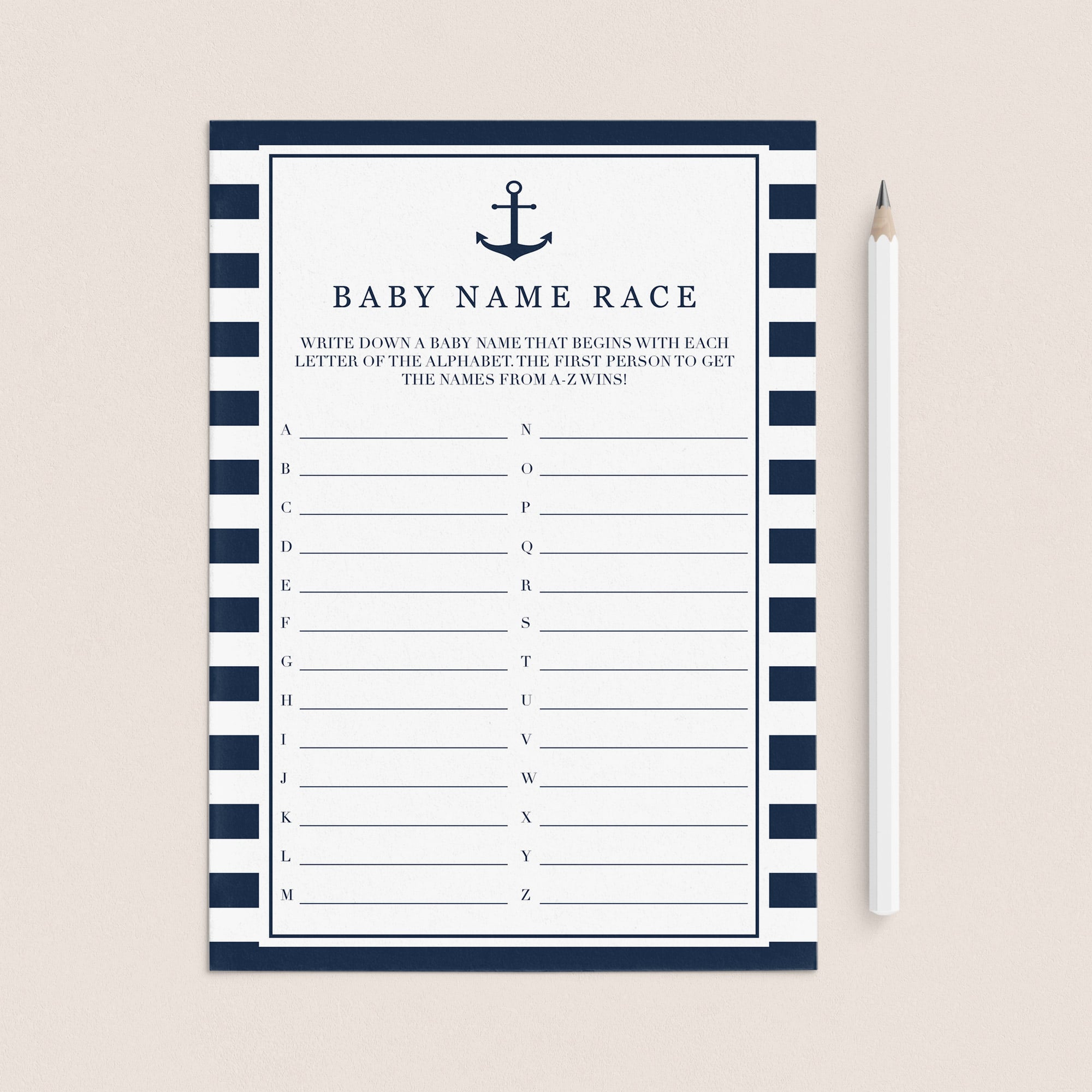 Nautical baby shower name race game printable by LittleSizzle