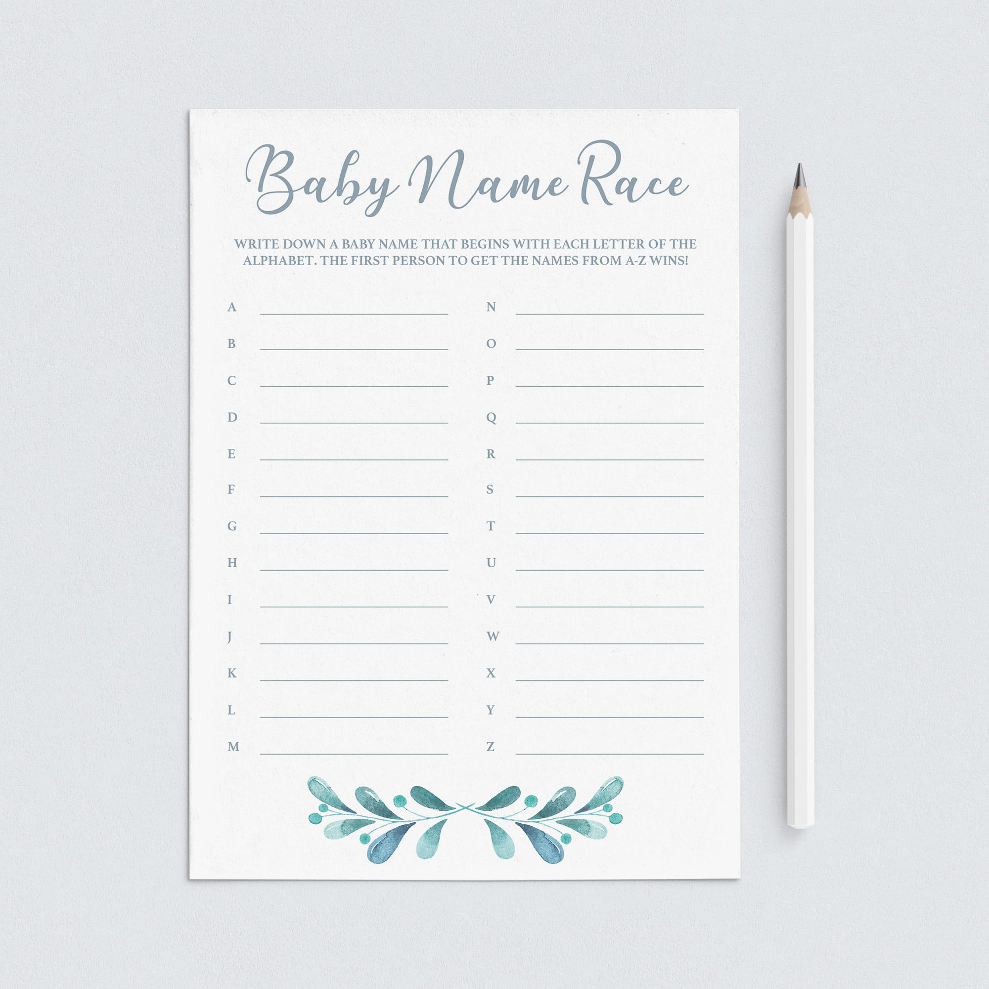 Teal Baby Shower Games Printabe Baby Name Race by LittleSizzle