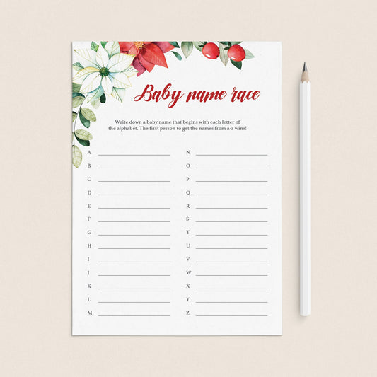 Winter Floral Baby Shower Baby Names Game by LittleSizzle
