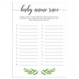 Gender neutral baby shower name race game printable by LittleSizzle