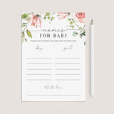 Names for Baby Printable Cards with Blush Flowers