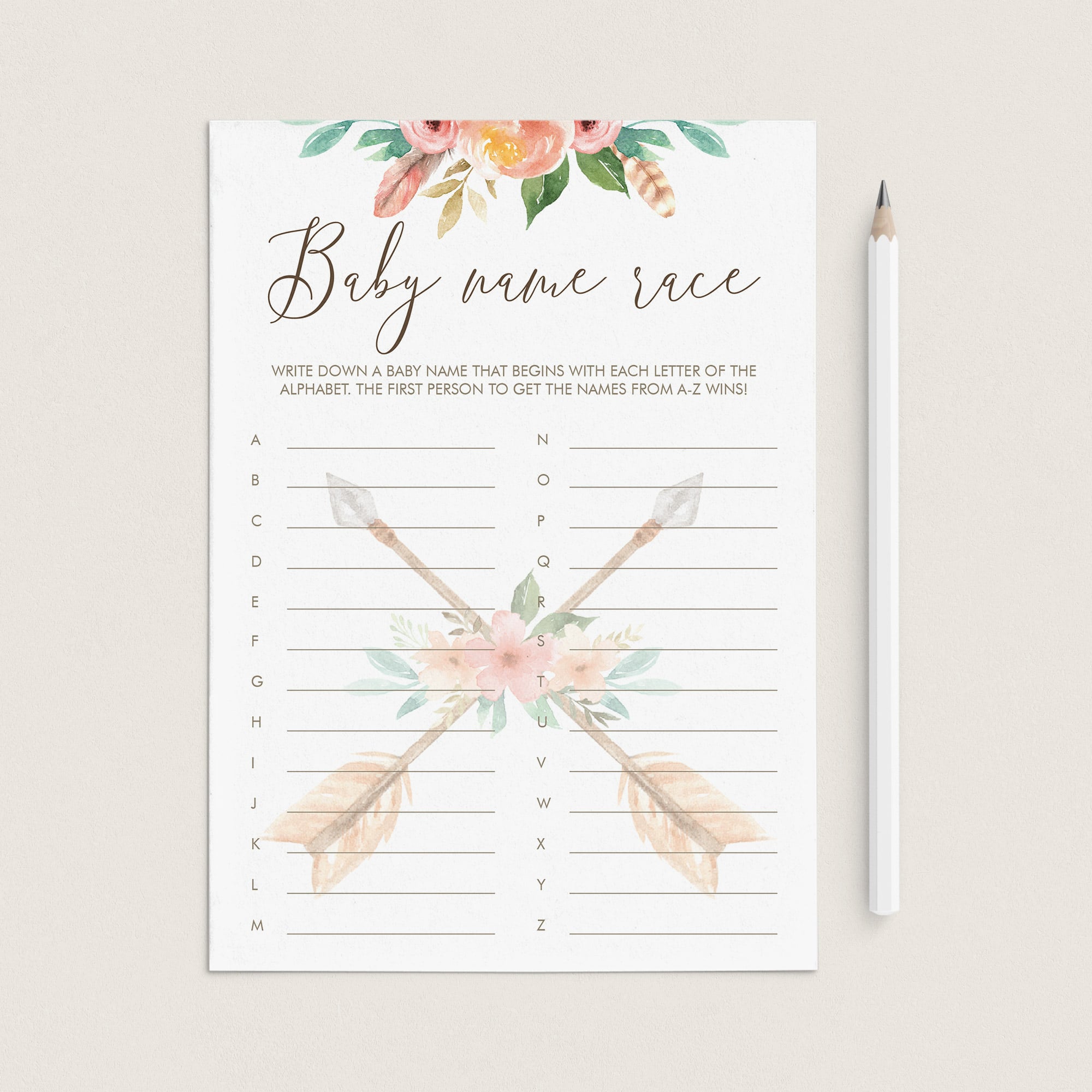 Baby Alphabet Game Printable Pink Watercolor Flowers by LittleSizzle