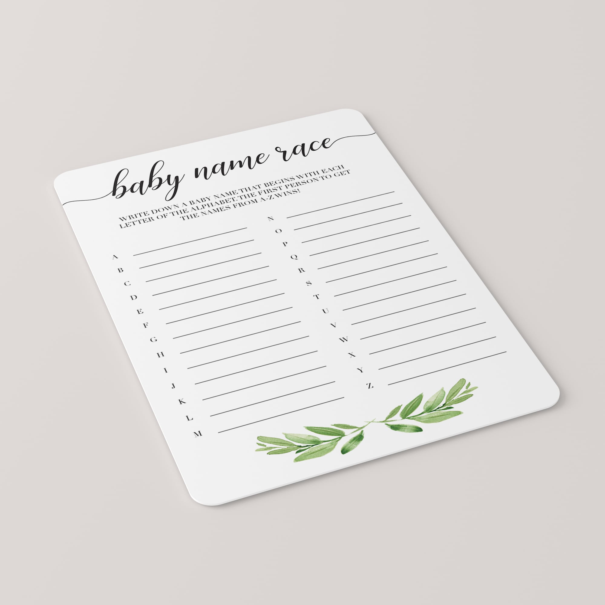 A to Z baby names game printable by LittleSizzle
