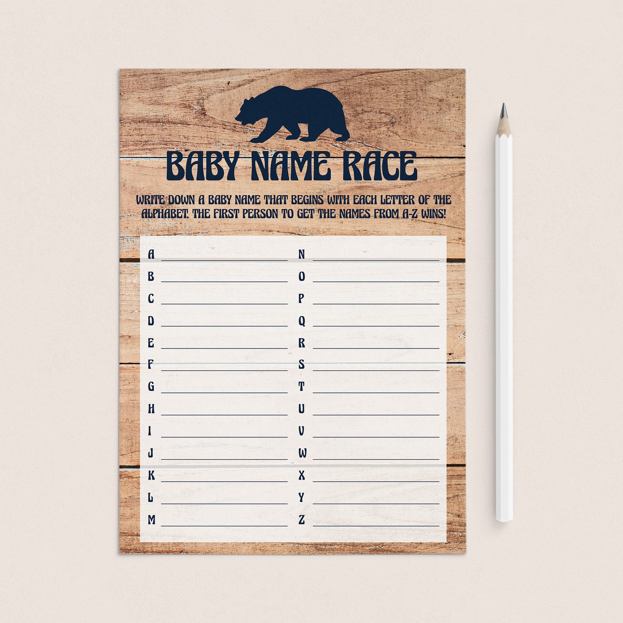 Rustic baby shower name game with little cub by LittleSizzle