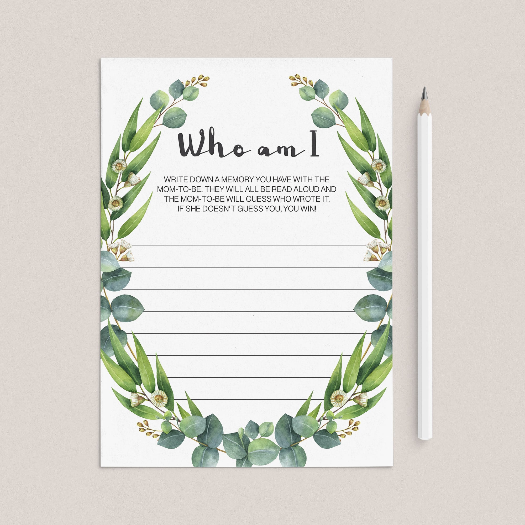 Who am I game for baby shower printable green leaves by LittleSizzle
