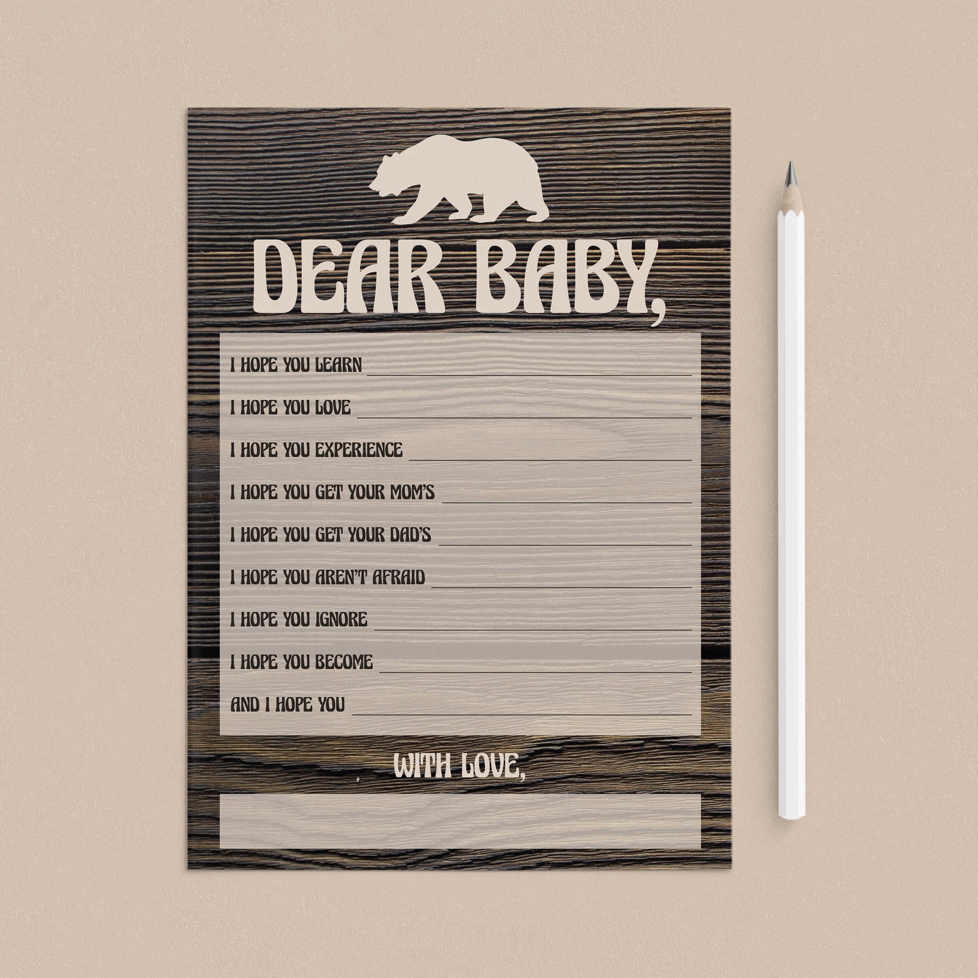Woodland bear baby shower printable advice cards by LittleSizzle