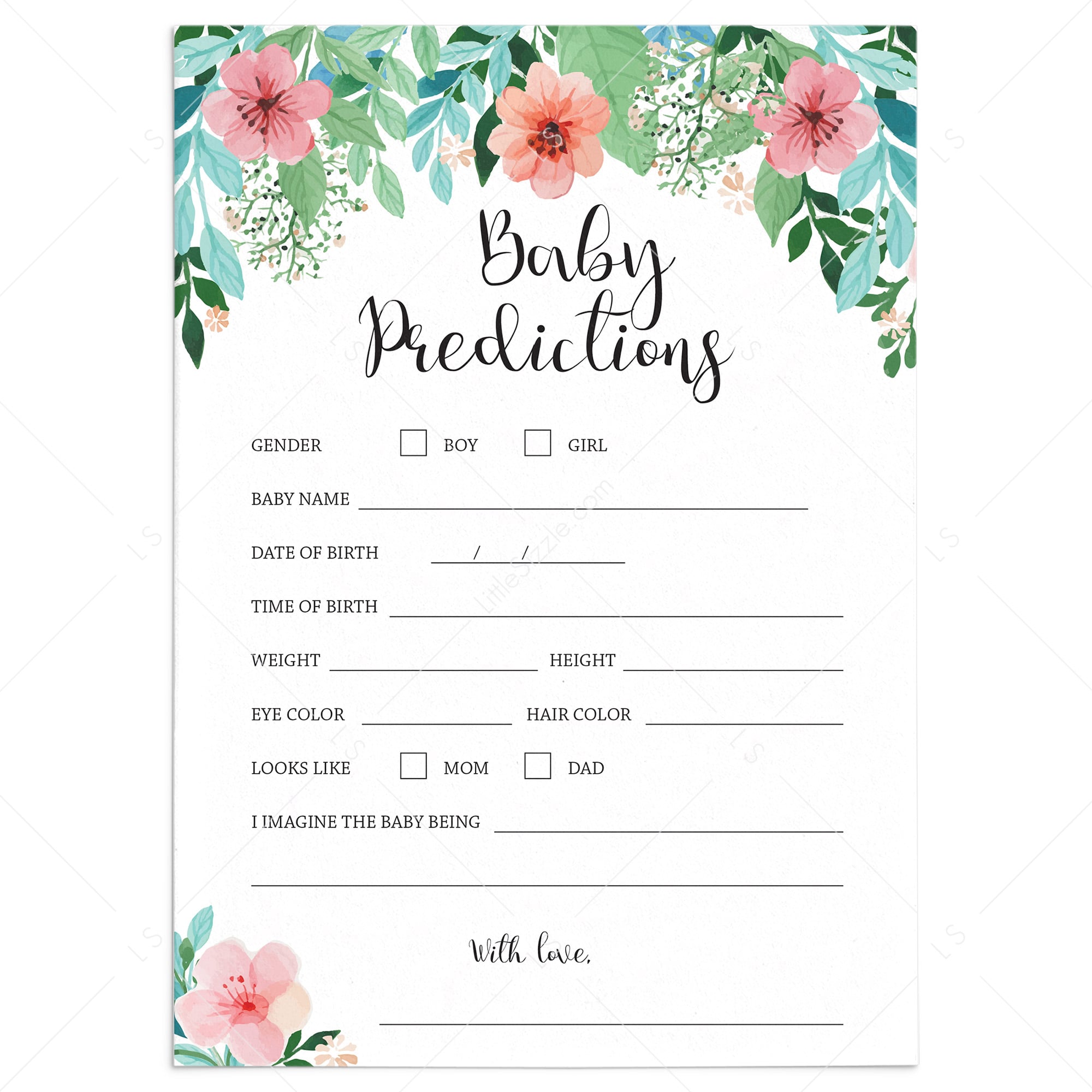 Printable Baby Prediction Card by LittleSizzle