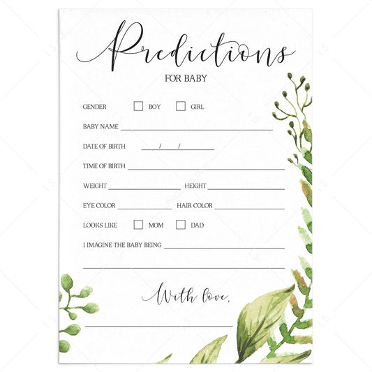 Baby prediction card printable for neutral baby shower party by LittleSizzle