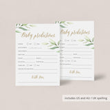 Botanical Leaves Baby Prediction Card DIY Printable