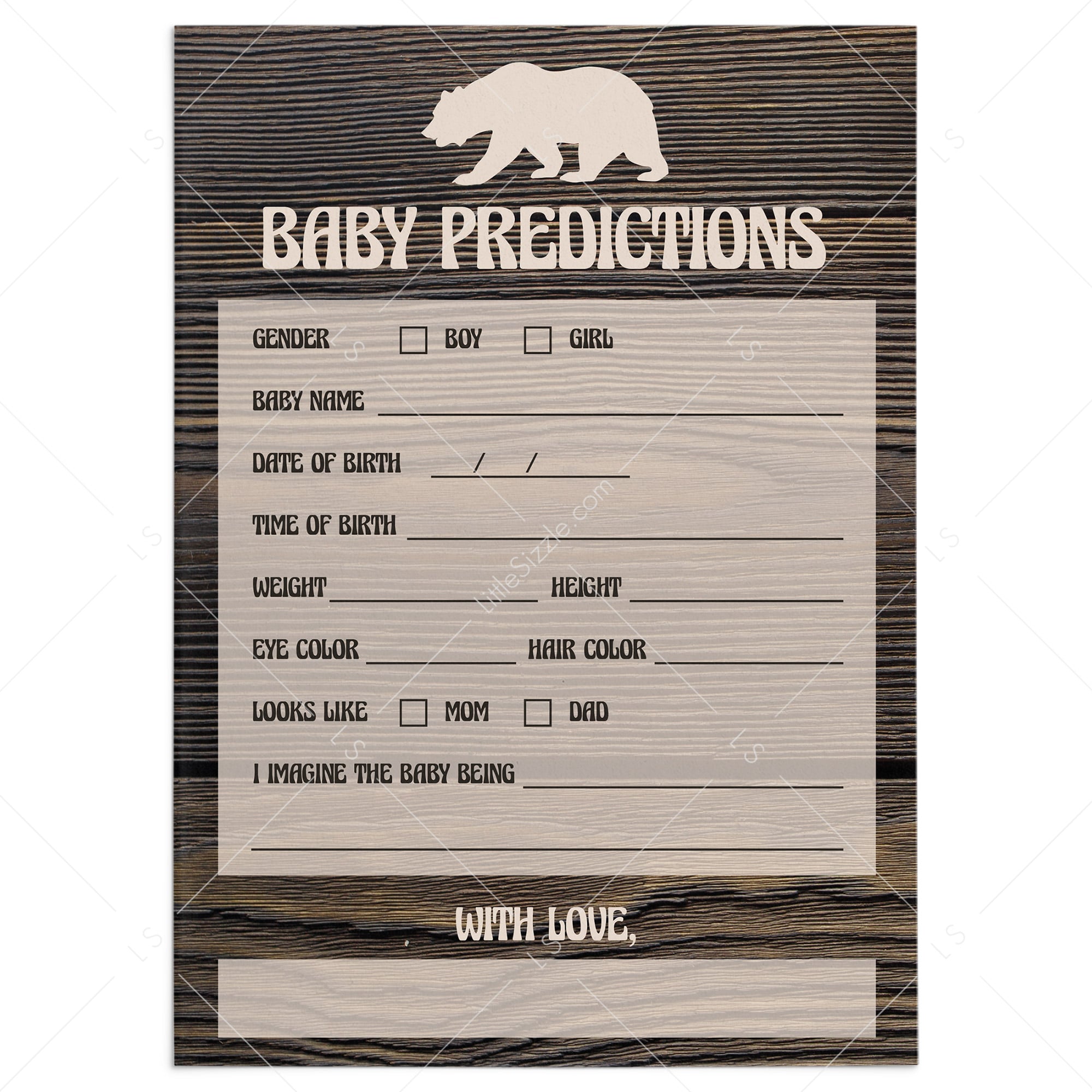 Printable baby predictions for boy shower by LittleSizzle