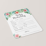 Floral Baby Shower Baby Prediction Card Printable