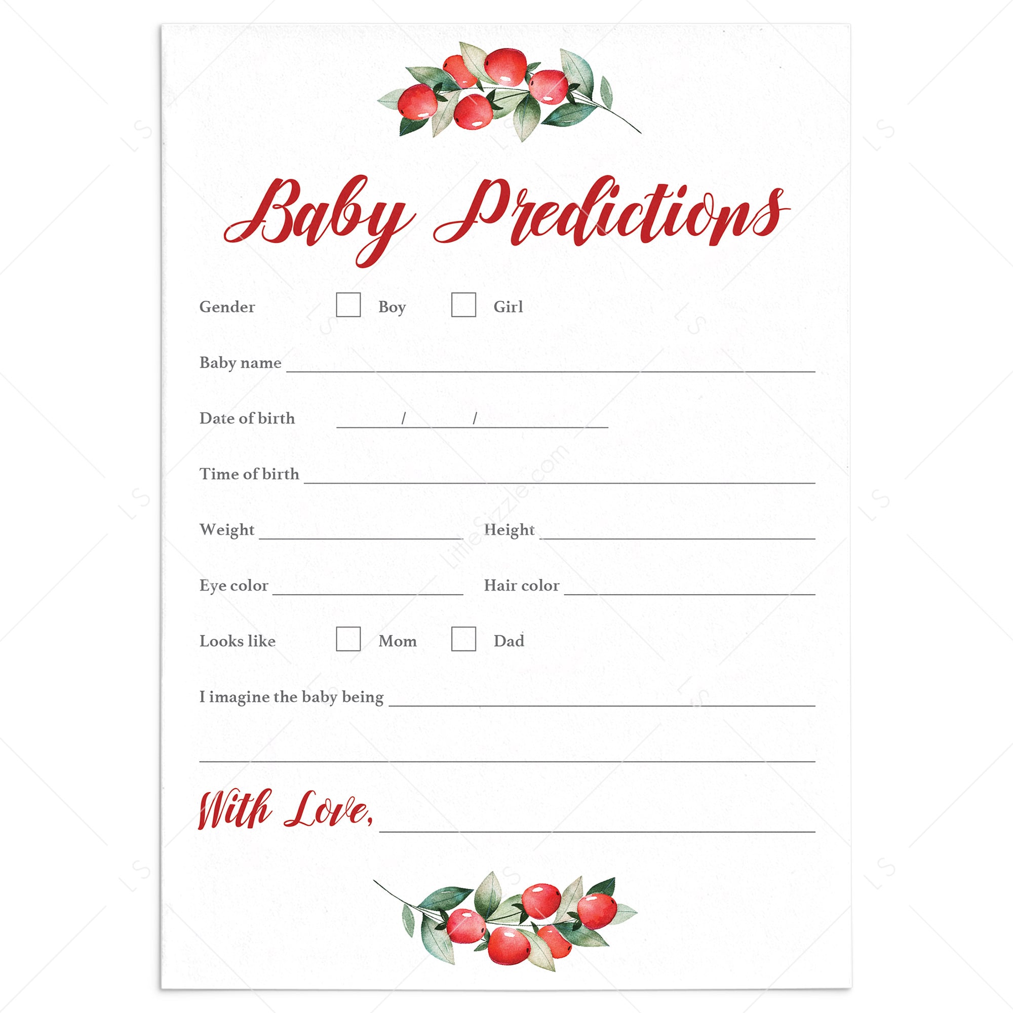 Winter Baby Shower Baby Predictions Cards by LittleSizzle