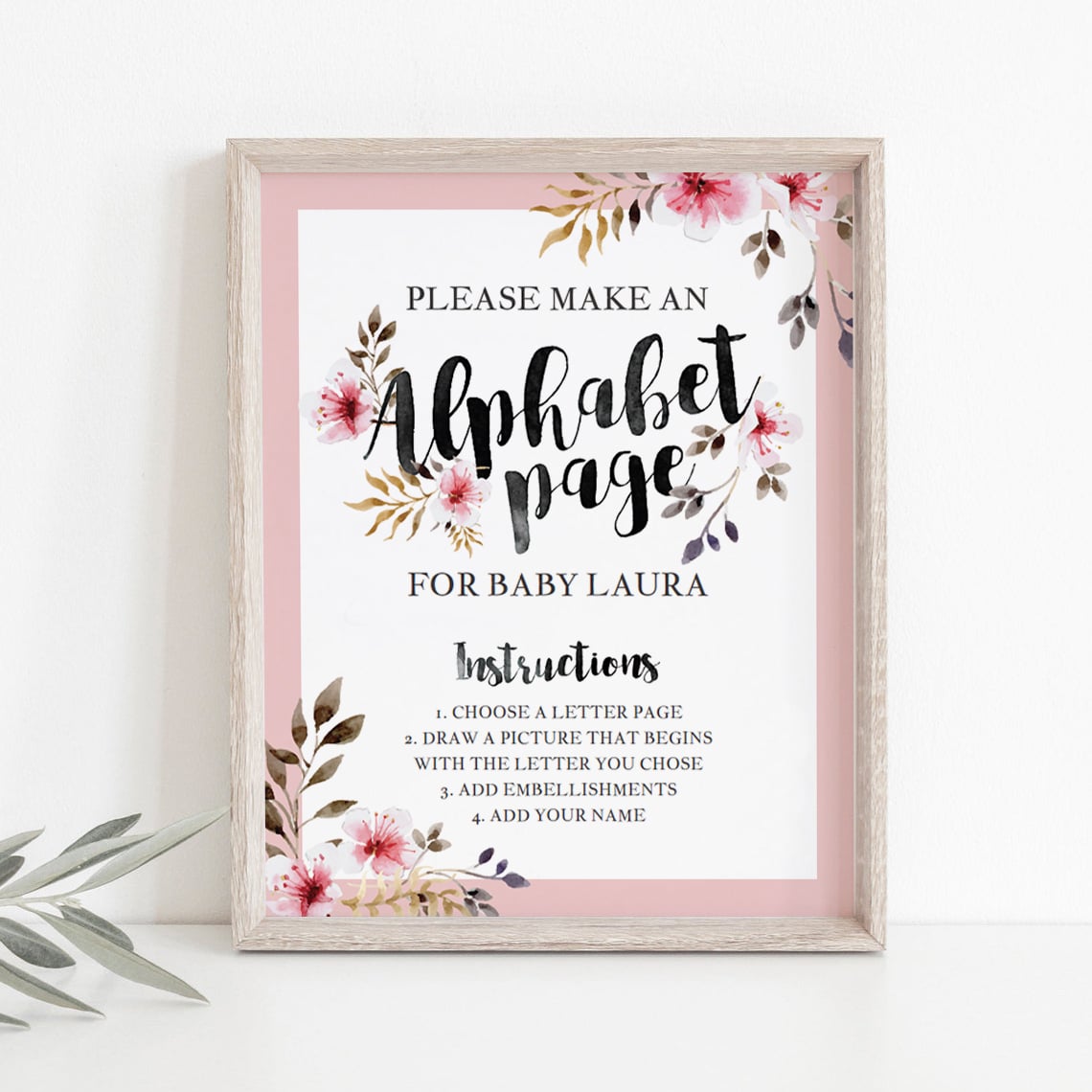 Editable baby shower alphabet page instructions sign by LittleSizzle