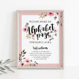 DIY baby shower activities for girls abc page table sign by LittleSizzle