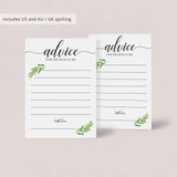 Greenery Baby Shower Advice Cards Printable and Virtual