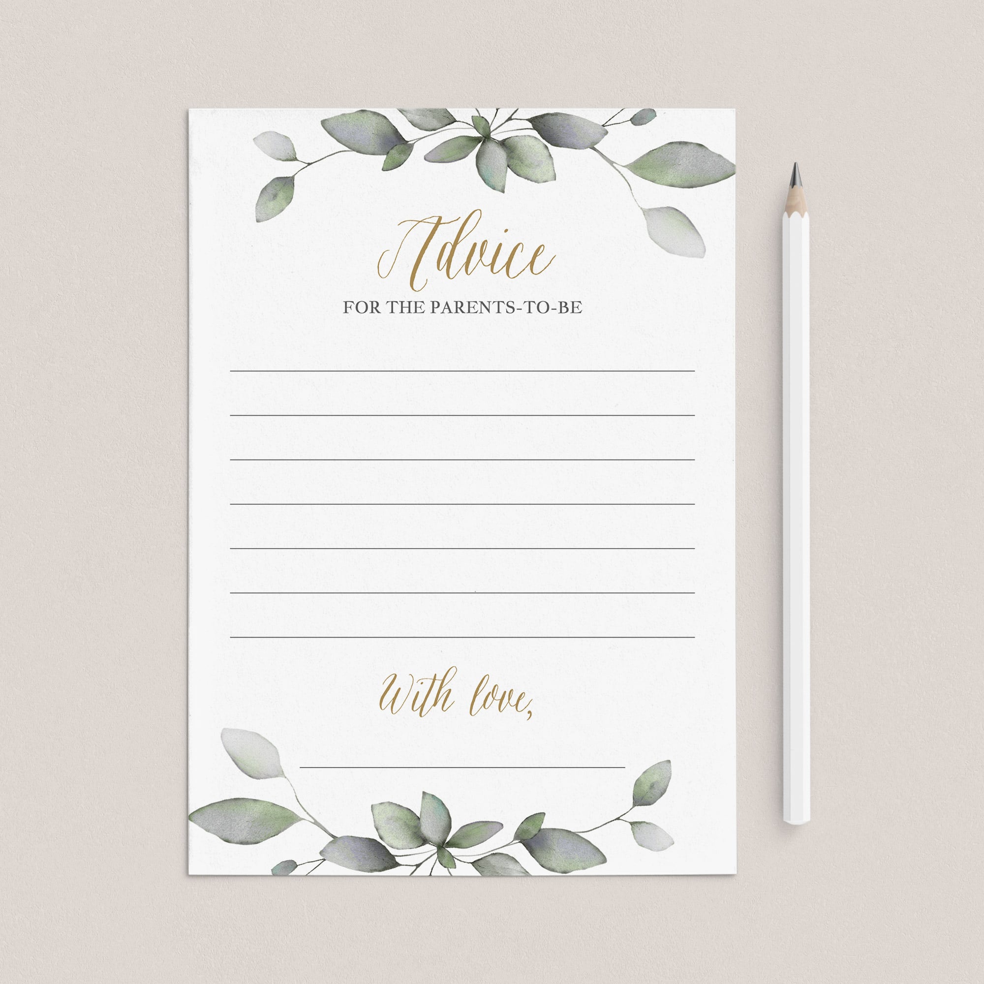 Printable advice cards for greenery couples baby shower by LittleSizzle