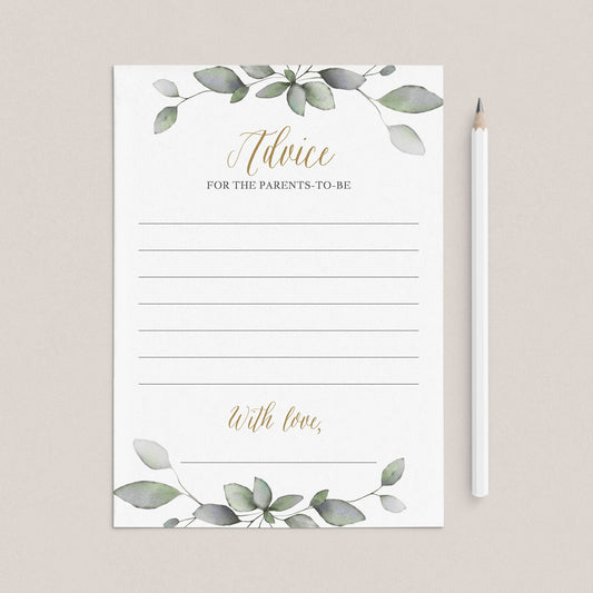 Printable advice cards for greenery couples baby shower by LittleSizzle