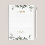 Printable advice cards for greenery couples baby shower by LittleSizzle